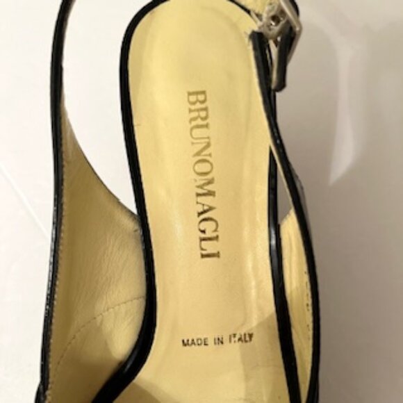 Bruno Magli Black Patent Leather Open Toe Slingback Wedge Sandals Sz 36 - Picture 2 of 7